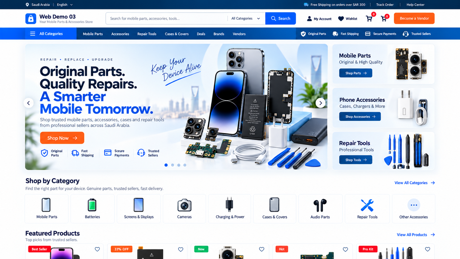Web Demo 03 – Mobile Parts Multi-Vendor WooCommerce Marketplace Theme